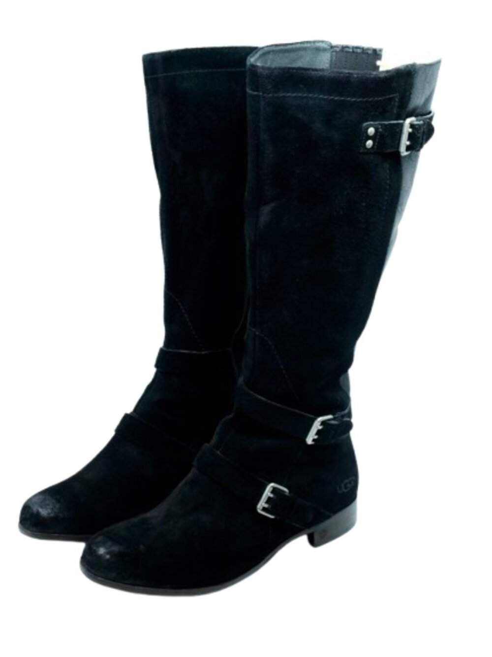 UGG~Cydnee~TALL RIDING BOOTS Black Suede & Leather Shearling Sz 9